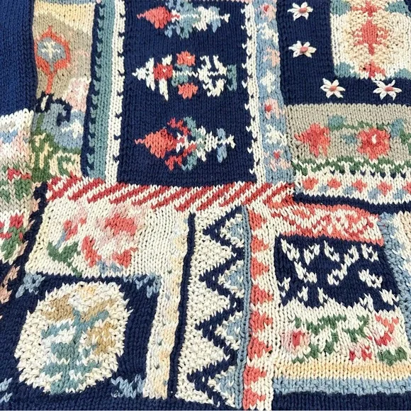 Heirloom Collectibles Vintage Patchwork Knit Sweater Cottagecore Sz Medium Ramie - Picture 7 of 9